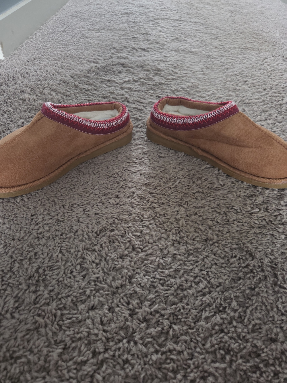 Katydid Kids Tan Moccasin Slippers with Red Trim
